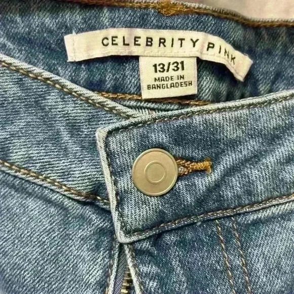 NWT CELEBRITY PINK Denim Front-Slit Frayed-Hem Midi Skirt size 13/31 - Picture 9 of 10